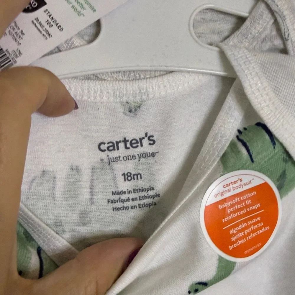Carter's Green and White dinosaur print Baby Bodysuits- set of 3- Size 18months